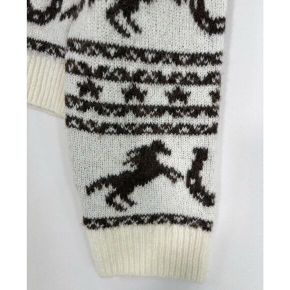 Women’s Aztec Ivory Brown Horse Print Knit Western Cardigan Sweater Sz M - Picture 10 of 12